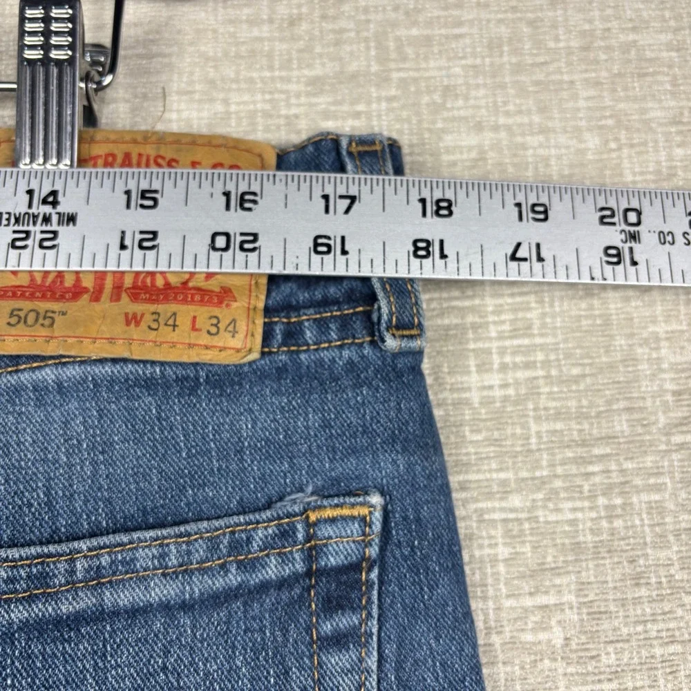 Levis 505 Mens 34x34 Jeans Grungy Dark Blue Washed Denim Honeycombing High Fade